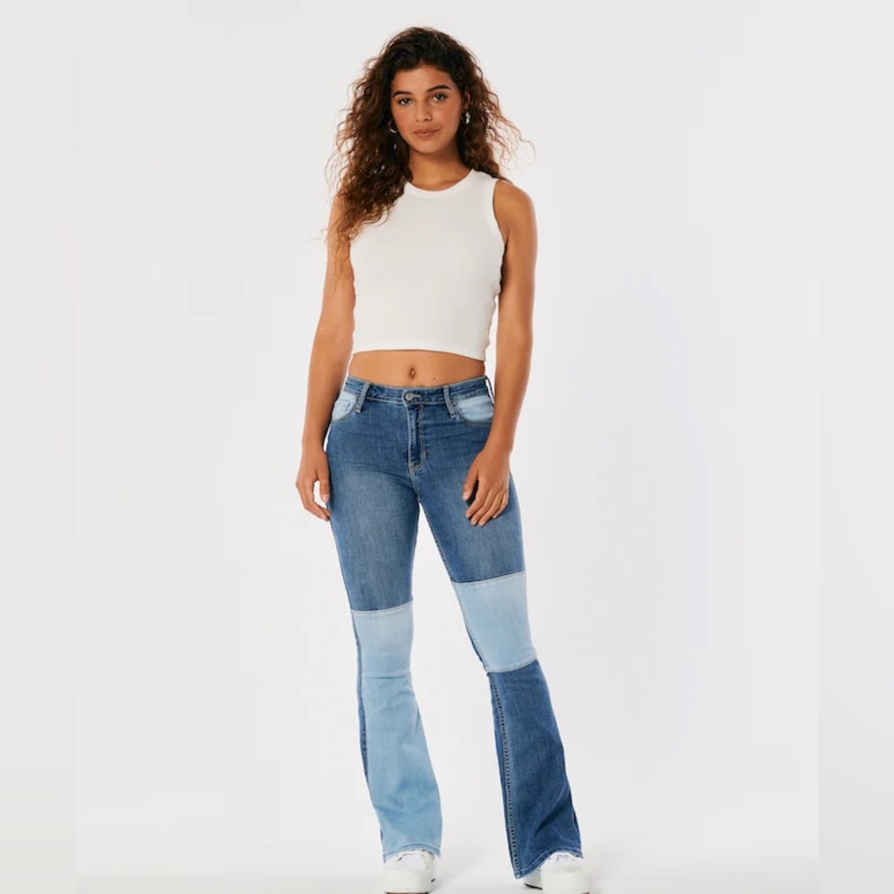 HIGH-RISE PATCHWORK FLARE JEANS